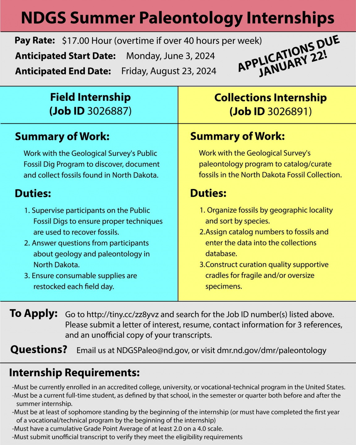 Internships Department of Mineral Resources, North Dakota